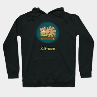 Self-care cat sleeping on books Hoodie